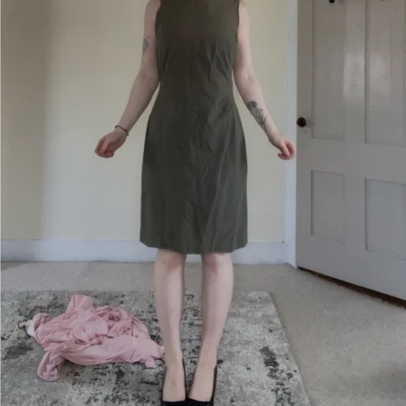 Sage Olive Green Sleeveless Sheath Midi Dress for Office Work Business Casual - Picture 7 of 9